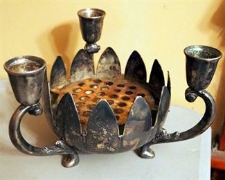 Vintage Silver Plated Footed Lotus 3 Light Candelabras, Qty 2