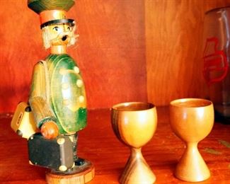Vintage Wood Smoker/Incense Burner Figure, 7" Tall, Egg Holders, Qty 2