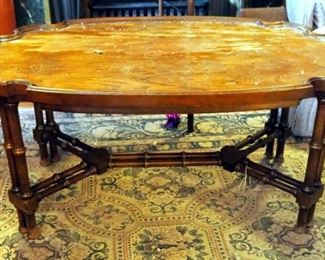 Oval Scalloped Wood Coffee Table, 16.5" x 37" x 24"