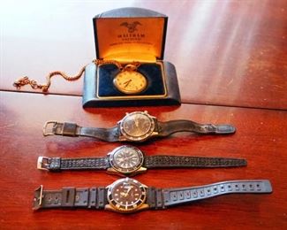 Waltham Premier Thomas G Downey Pocket Watch, Inscribed Gate City Lodge Mason 1943, No 522, And Assorted Men's Wrist Watches