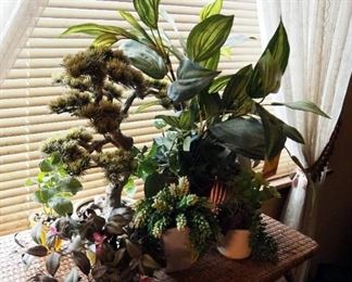Faux Greenery Including Bonsai, Succulents And More, Qty 9