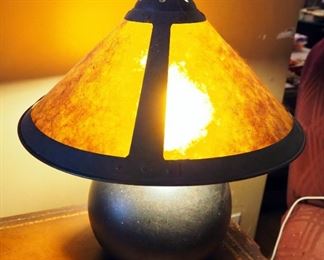 Bowling Ball Style Lamp With Bronze Finish And Mica Shade, 18" Tall
