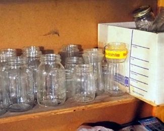 Glass Canning Jar Assortment Various Sizes And Brands, Approx 50 Contents Of Shelf