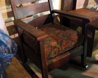 Antique Mission Style Rocking Chair With Upholstered Cushion 35" X 26.5" X 34"