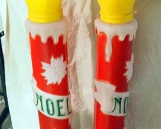 Vintage Molded Plastic Noel Candle Yard Ornaments, Qty 2, 38" Tall