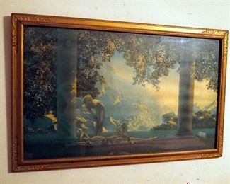Vintage Wood Framed Maxfield Parrish Print, Day Break , 20.5" x 32.75"