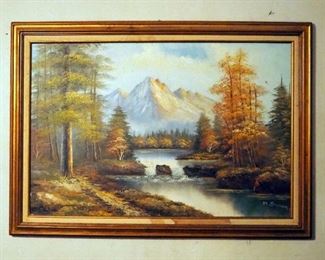 M Brown Acrylic On Canvas Framed Fall Mountain Scape, 29.5" x 41.5"