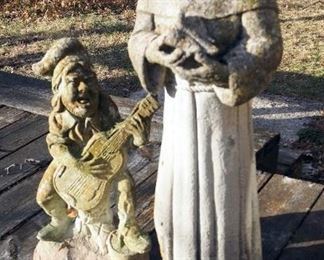 Concrete Statue Of St. Francis, 29" Tall, And Musician Statue