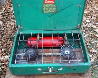 Vintage Coleman Camp Stove, Model 413G, With Wood Storage Box