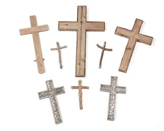 2
A Group Of Devotional Wood Wall Crosses
20th/21st Century
Each ocotillo cross illegibly inscribed in black ink [one possibly signed "BC 18"]
Comprising three barnwood crosses, two crosses with chased tin over wood, and three ocotillo spine crosses, 8 pieces
Larger: 24.25" H x 1.5" W; Smaller: 9" H x 5.5" W
Estimate: $300 - $500