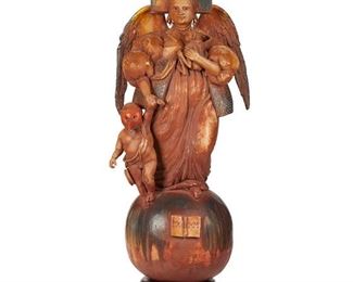 9
Jorge Marín
b. 1963, Mexican
"Superficie De Argon II," 1997
Zacatecas polychrome clay, and glass on wood base
Appears unsigned; titled to gallery label on underside
33.5" H x 14" W x 11" D
Estimate: $5,000 - $7,000