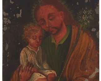 12
Mexican School (19th Century)
Saint Joseph and young Jesus
Polychrome tin retablo

9.25" H x 7.25" W
Estimate: $200 - $300