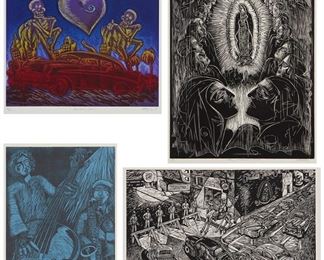187
Latin American School (20th/21st Century)
Four works:

Untitled, 2002; "Vida y eternidad en Los Angeles;" "Pure Lovers [sic] Lane," 1998; and "In the musical zone"
Two black and white, and two color prints of various types and on various papers
Variously signed, titled, dated, numbered and inscribed in pencil in the lower margins; Untitled with La Mano Press red ink stamp in the lower margin; "Pure Lovers [sic] Lane' with the Self Help Graphics blindstamp in the lower margin
Estimate: $800 - $1,200