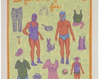 190
Jose Lozano
b. 1959, Fullerton, CA
"La Familia Que Nunca Fue," 1995
Color screenprint on paper
Edition 17/47; signed, titled, dated and numbered in pencil in the lower margin: José Loranzo; also with the blindstamp of the publisher, Self Help Graphics, Los Angeles, in the lower margin
Image: 33.5" H x 26.25" W; Sheet: 39" H x 30" W
Estimate: $600 - $800