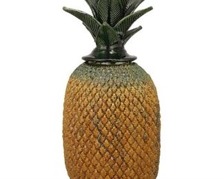 191
A Michoacán Pottery Pineapple Jar, By Hilario Alejos Madrigal
20th Century; Michoacán, Mexico
Unsigned
A lidded pottery jar in the form of a pineapple
23" H x 9.5" Dia.
Estimate: $300 - $500