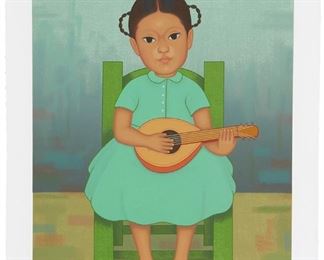 251
Gustavo Montoya (1905-2003, Mexican)
Two works from "Los Niños Mexicanos" series, 1993-95

Girl with mandolin; and Girl with plate
Each: Color screenprint on wove paper
Each: Signed g montoya, numbered 205/250 (the first) and 41/250P (the second), inscribed "To my friends" (the first), all in pencil in the lower margin; an unidentified blindstamp in the lower margin at left; Enrique Cattaneo prntr
Image of each: 23.5" H x 17.75"; Sheet of each: 27" H x 21.25" W
Estimate: $500 - $700