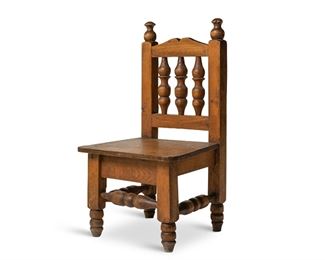 306
A Turned Wood Child's Chair
Circa 1940s; Mexico
With spool-turned finials, back spindles, legs, and stretcher
29.5" H x 16.5" W x 15" D
Estimate: $100 - $200