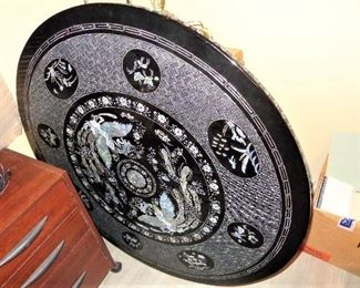 Vintage Beautiful Inlay Black Lacquered 36"D Chinese Folding Low Coffee Table