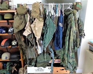 Vintage Camo, Dress Uniforms, Jumping Harness, Flight Overalls, Mechanic Overalls, Over Coats, Boots, Pouches, Helmets, Etc. 