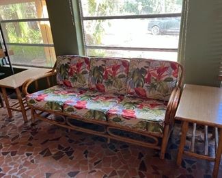 Rattan sofa & end tables