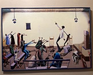 Signed and Dated Benny Andrews 1994, "Revival Meeting", 35 x 24