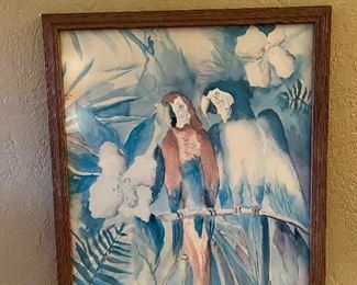 Parrots framed, 24" x 30