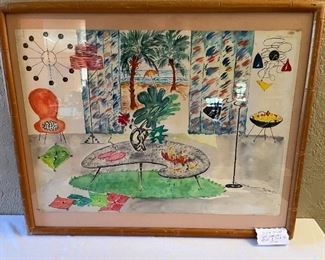 Original artwork retro watercolor, signed B. Troxel '92, 25 x 31