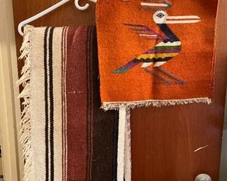 Brown/rust woven serape blanket and woven bird tapestry
