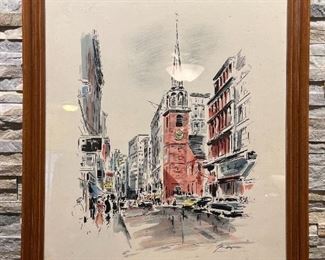 Old South Meeting House Boston, signed watercolor