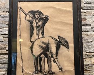 Vintage '64 Realist Charcoal Painting, signed by Artist