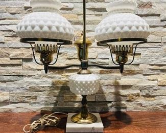 Vintage Hobnail Milk Glass Student Desk Lamp