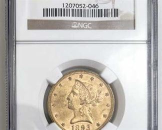 For your consideration is this 1893 U.S. $10 Gold Piece, MS63 NGC
NOTE: Please do not wait until last minute to bid on anything over $1000 as we will have to manually check and approve your registration.  