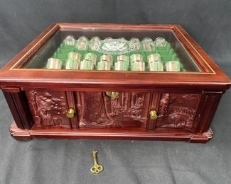 For your consideration is this Ornately Carved Wooden Parks Quarter Box, BU.  Wow!  Very neat box loaded with individual and half rolls of BU state quarters.  Includes key.