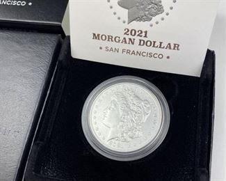 For your consideration is this 2021-S Morgan Silver Dollar 100th Anniv. US Mint, complete in box.  Appears to be an excellent grading candidate if the buyer so-chooses.