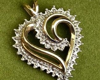 For your consideration is this 14KT Gold & Diamonds Heart Pendant, marked and jeweler tested.