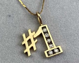 For your consideration is this 14KT Gold & Diamonds #1 Pendant Necklace, marked and jeweler tested.