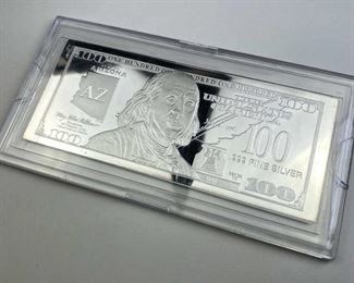 For your consideration is this 1oz Silver Bar, $100 Bill Style, State of Arizona