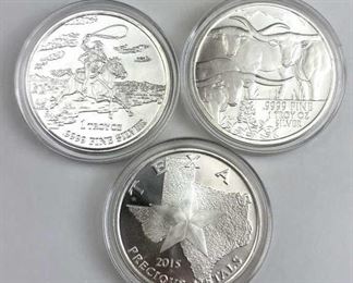 For your consideration is this (3) 2013-15 Texas Precious Metals .9999 Silver
