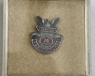 For your consideration is this Vintage 60s US Dept. of Agriculture Sterling 20yr Pin in original box.