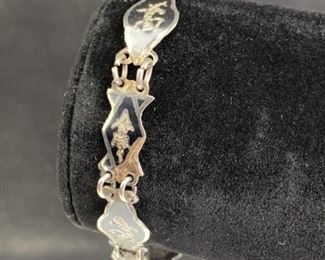 For your consideration is this Vintage 925 Silver w/ Black Niello Siam Bracelet