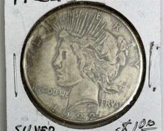 For your consideration is this 1922-S Peace Silver Dollar, U.S. $1 Coin