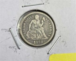 For your consideration is this 1877 Seated Liberty Dime, Early U.S. 10c Coin