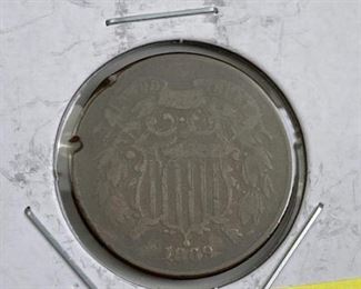 For your consideration is this 1869 U.S. 2 Cent Piece