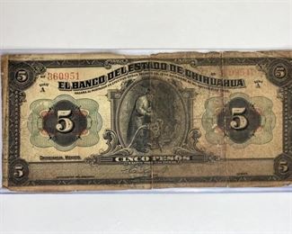 For your consideration is this 1930 Mexico Chihuahua 5 Pesos, Series A