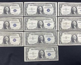 For your consideration is this (10) 1935 U.S. $1 Silver Certificates, Mixed Series