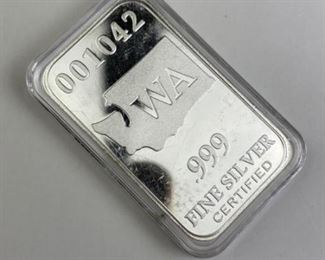 For your consideration is this 1oz Silver Buffalo Chief Style State Bar, WA