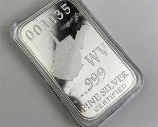 For your consideration is this 1oz Silver Buffalo Chief Style State Bar, WV