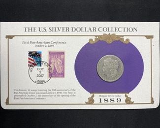 For your consideration is this 1889-O Morgan Silver Dollar, Carded w/ Stamp
