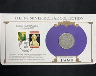 For your consideration is this 1880-S Morgan Silver Dollar, Carded w/ Stamp