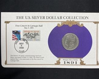 For your consideration is this 1891-O Morgan Silver Dollar, Carded w/ Stamp